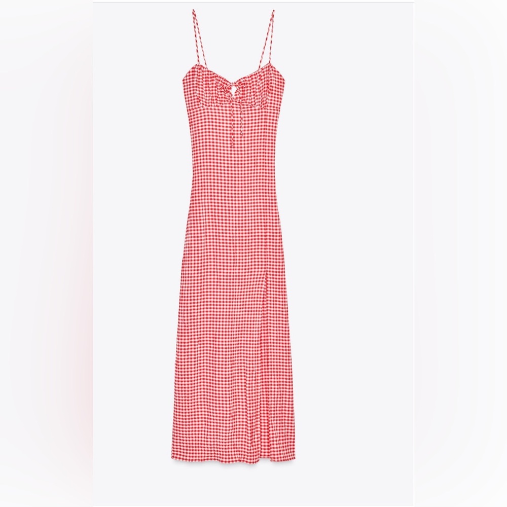 Zara Red Gingham Slip Dress with Spaghetti Straps